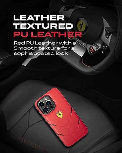 Image of CG MOBILE Ferrari iPhone 14 Pro Max Case [Official Licensed] Contrasted Lines Hot Stamped On A PU Leather Cases Protective Case /Cover Designed for iPhone 14 Pro Max (6.7-Inch) 2022 - Red