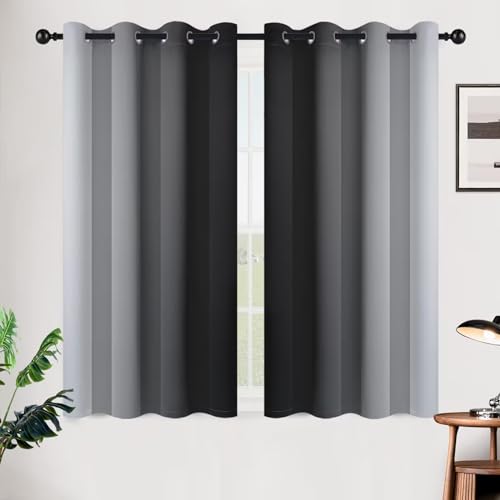 Image of SimpleHome Ombre Room Darkening Curtains for Bedroom, Gradient Black to Grey White Light Blocking Thermal Insulated Grommet Window Curtain /Drapes for Living Room,2 Panels, 52x45 inches Length