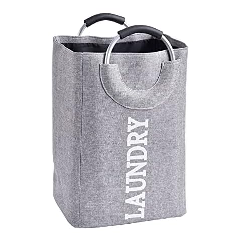 SOCOHOME Collapsible Laundry Hamper, Thicken Linen Fabric Laundry Baskets, Portable Washing Baskets for Bedroom, Bathroom (40L, Grey) Cover