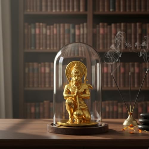 Image of Hanuman Idol for Car Dashboard, Home, Office Desk Hanuman Ji Murti for Peace, Positivity | Bajrangbali Murti for Pooja, Temple Showpiece, Decoration, Festivals & Gifting (Gold 90 mm)
