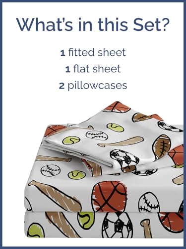 Image of Kids King Size Sports Bed Sheets - 4 Piece Kids Sports Sheet Set | Sports Themed Bedding, Ultra-Soft, Cute & Cozy, Breathable & Machine Washable, Kids Bed Set for Boys, Girls, Teens & Toddlers