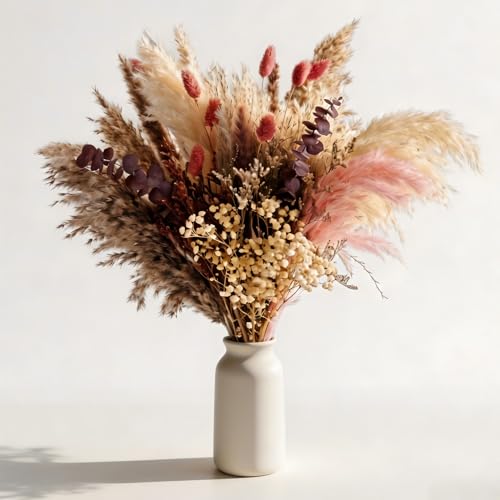 Ramo de flores secas otoñal con pampas y eucalipto 17 in miniatura 1