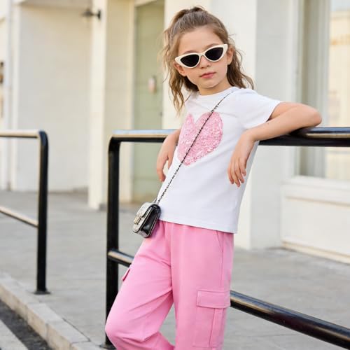 Image of Tween Girl Clothes 2 Piece Outfit Summer Short Sleeve Top + Jogger Pants Spring Fall Clothing Set Size 4-14 Years