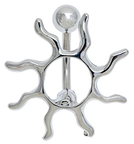 VAGA Belly Button Rings Women Body Jewelry Piercing Lovely Silver Colored 316F stainless steel 14 Gauge Belly Ring Navel Bellybutton Piercing Bananabell Barbell With Sun Symbol Shaped Decoration