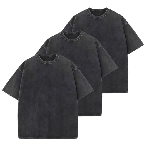 ISYBLO 3 Pack Men's Oversized T-Shirts Heavy Cotton Vintage Washed