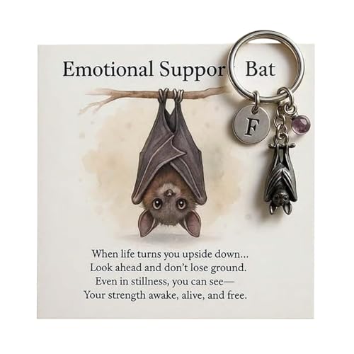 DNTHYRIN Emotional Support Bat Bat Keyring Gothic Keyring Inspirational Bat Pendant With Verse Card For Bags Keys