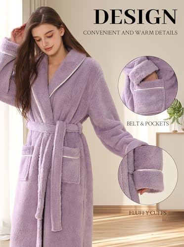 Image of Hellomamma Long Bath Robe for Womens Plush Soft Fleece Bathrobes Nightgown Ladies Pajamas Sleepwear Housecoat