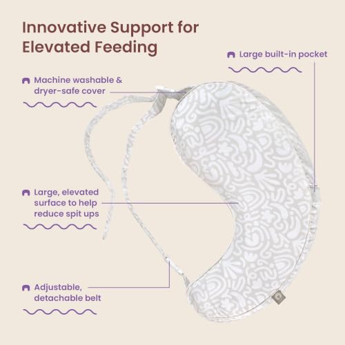 Image of Boppy Uplift Nursing Pillow, Inclined Feeding Support for Reflux Symptoms | Wedge Bottle & Breastfeeding Pillow, Reduce Spit-Up, Reflux Symptoms, Baby Safety Alliance Verified - Cream Retro Squiggles