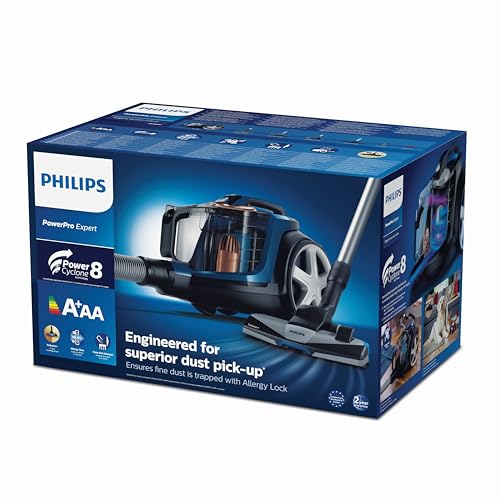 Philips PowerPro Expert Beutelloser Staubsauger – Kompakt, 900-W-Motor, PowerCyclone 8 Technologie für starke Saugleistung, Multi-Oberflächen-Reinigung, Allergy Lock, Super Turbo Bürste (FC9745/09)