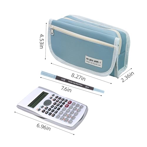 Image of MXCOIRTP Large Capacity Pencil Case, Big Capacity Pencil Pouch Pen Bag with 4 Compartment, Portable Canvas Stationery Organizer with Zipper for Boys Girls Adults Student- Blue