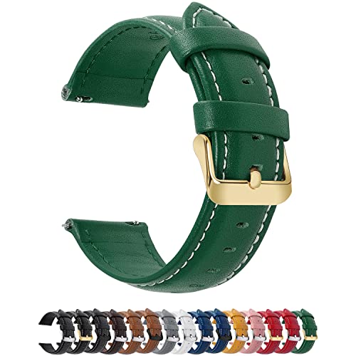 Image of Fullmosa 22mm Quick Release Leather Watch Band for Garmin Samsung Galaxy | Strap for Garmin Vivoactive 4 45mm,Garmin Venu 4(45mm) /Venu 3 /Venu 2,Samsung Galaxy Women Men, Dark Green&Golden Buckle