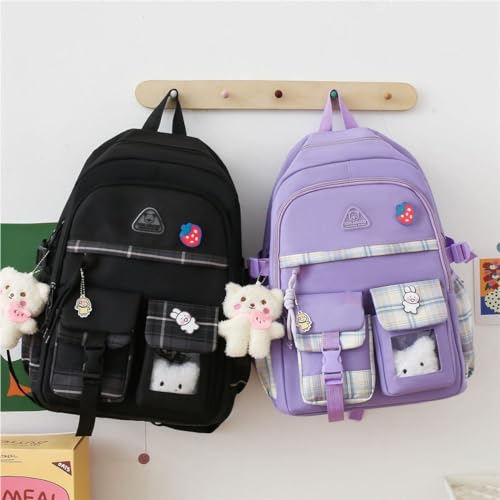4Pcs Kawaii Backpack Set for Teens Girl Cute School Bag Combo Set Aesthetic Backpack with Pendant Pins Accessories4