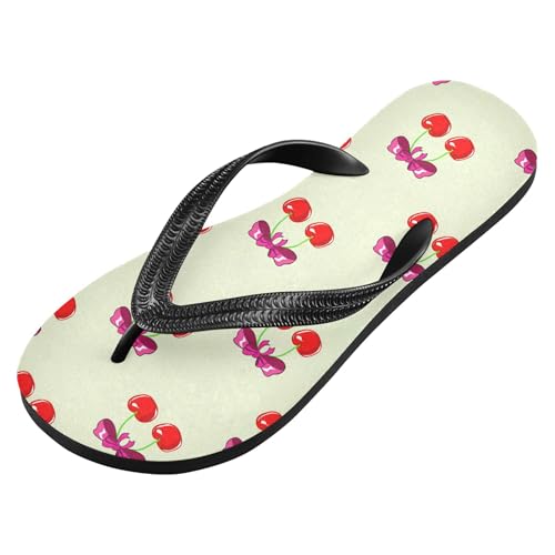 Burbuja Red Cherries with Bows Flip Flops for Women Men, Soft Thong Sandals Rubber Slippers for Pool Beach Essentials2