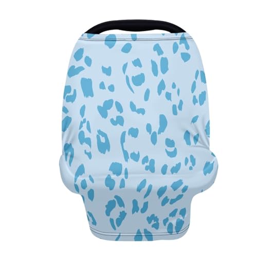 Image of Forchrinse Blue Leopard Print Baby Car Seat Cover Girls Boys Breastfeeding Nursing Cover Soft Stretchy Multi Use Cover for Shopping Cart /High Chair /Stroller