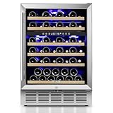 ORYMUSE 24 Inch Wine Cooler Refrigerator, 46 Bottle Dual Zone Wine Fridge with Stainless Steel Glass Door, Adjustable Shelves, Upgraded Compressor, Built-In Freestanding for Home, Bar, Kitchen