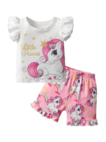 Image of Kumsolu Baby Girls Outfits Summer Short Sleeve Shorts 2PCS Clothes Sets Pink（2-3Years）