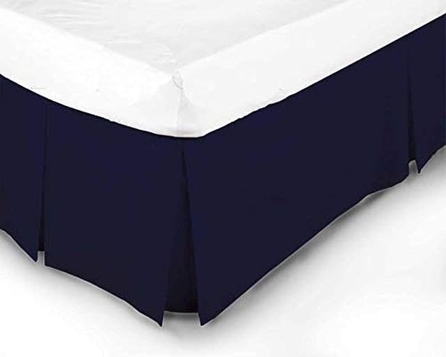 LOOMS & LEAVES 100% POLY COTTON PLAIN DYED PLATFORM BASE VALANCE BOX PLEATED SHEETS IN (NAVY, DOUBLE)