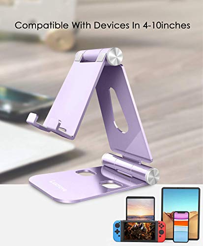 Lucrave Cell Phone Stand, Updated Adjustable Desktop Phone Holder Cradle,Fully Foldable, Thick Case Friendly, Portable Aluminum Compatible With All Mobile Phones, Switch, Tablets(4-10In)-Purple #TOP6