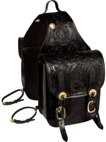 Horse Saddle Bag Cowhide Genuine Leather Western Equestrian Trail Tooling Carving Horse Saddle Bag Tooled Carved Pack Equipment Horse Saddle Bags Size: 10” L x 10” W x 3 ½” D inches, CRVD134