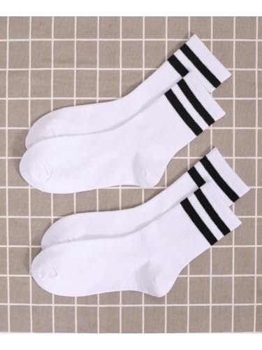Calmera Socks Cotton Sports Crew Socks, White with Black Stripes, Classic Collegiate Style, 4-Pack3