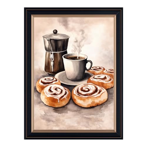 Framed Coffee and Cinnamon Rolls Poster Canvas Print Art Minimalist