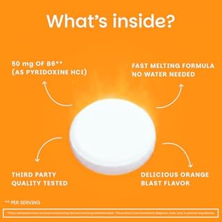 EZ Melts Vitamin B6 - Brain & Heart Health Supplement - Energy Metabolism Support - No Artificial Flavors - Non-GMO & Vegan - Orange Blast - 60 Dissolvable Tablets (30 Servings)