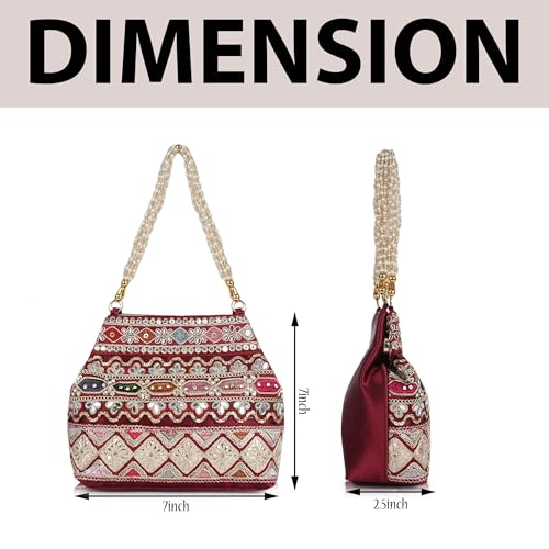 Image of PLANX Velvet SilK Stylish Embroidery Unique Design Traditional Ethnic Wedding Party Handheld Potli For Women