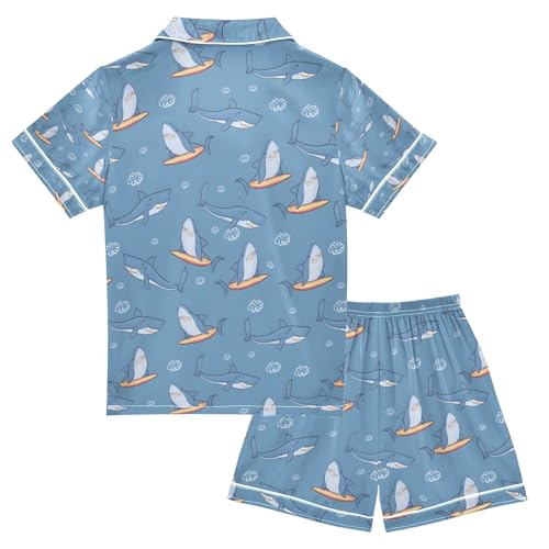 senya Sharks Surfboards P Satin Summer Pajama Sets Silk Short Sleeve Button Down Sleepwear2