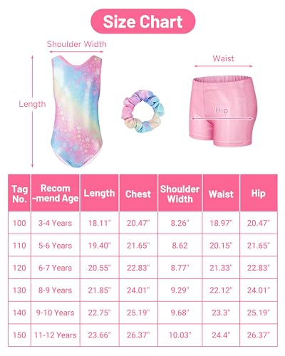 Surgoal Gymnastics Leotards for Girls with Short Sleeveless Sparkle Ballet Dance Unitard Gymnastics Athletic Outfit 3Pcs for Kids 6-7 Years - Image 4