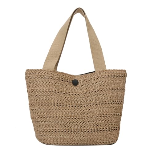 CAZSTYK Bolsa de paja natural para picnics y viajes, gran capacidad, bolsa de playa, para llevar tu almuerzo con facilidad, Khaki