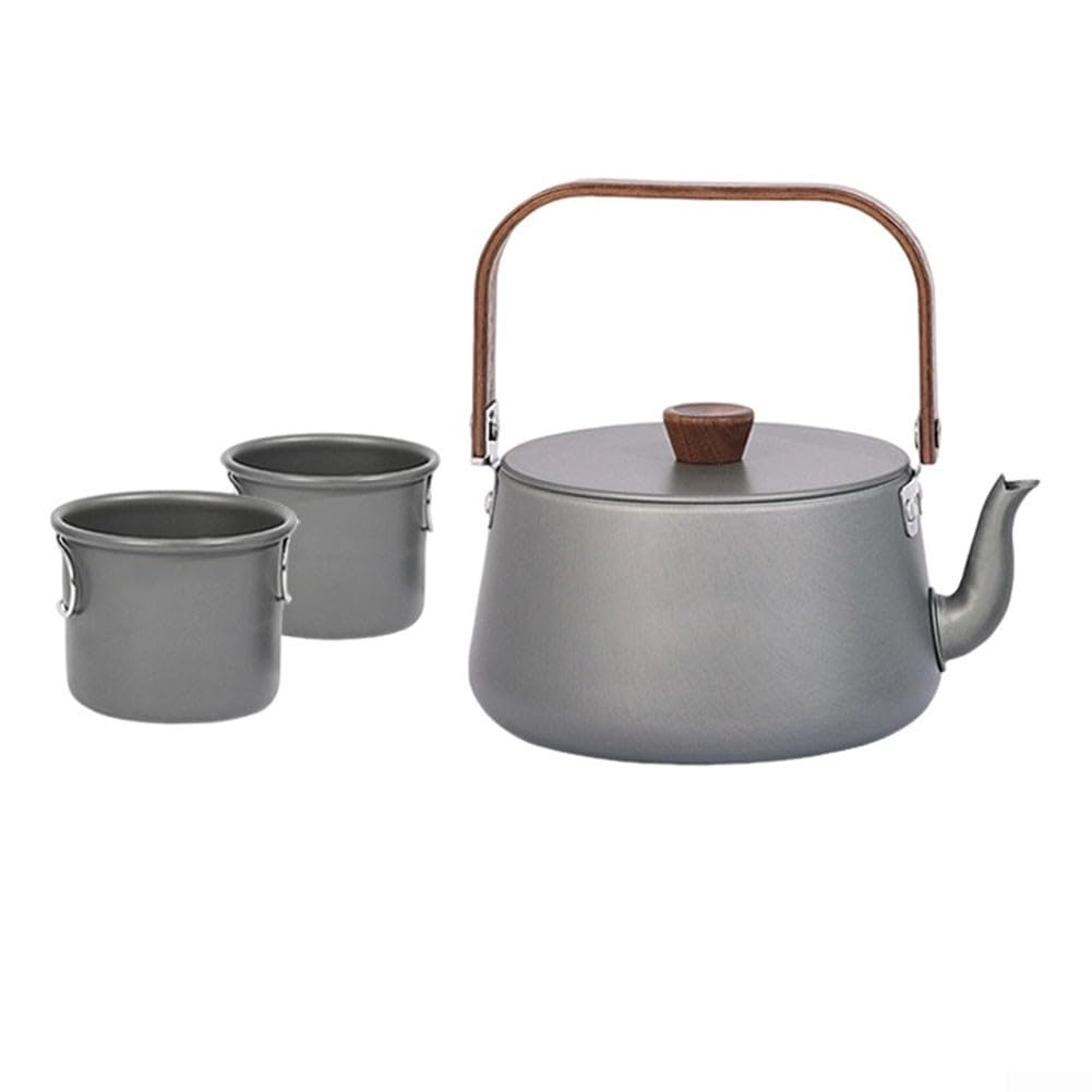 Lot de 3 bouilloires d'eau de camping avec casserole de 1 l et 2 tasses, théière en alliage d'aluminium pour une ébullition rapide, kit de cuisine d'extérieur léger pour la randonnée, le camping et