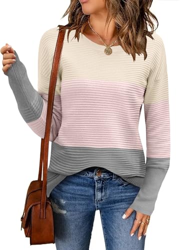 Image of Zeagoo Women's 2025 Fall Sweaters Casual Long Sleeve Crew Neck Ribbed Knit Side Slit Pullover Sweater