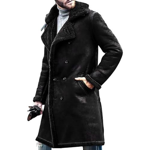 Mens Vintage Sheepskin Jacket Coat Winter Fleece Sherpa Lined