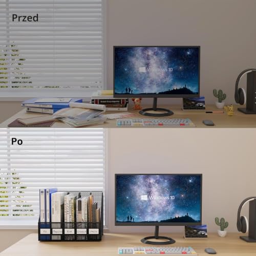 EasyPAG Stojak na Dokumenty A4 5 Przedziały Metal Siatka,Segregator Stojący,Półki na Foldery,Organizer na Biurko,Taca na Czasopisma,Półka na Listy do Domu & Biura,Czarny
