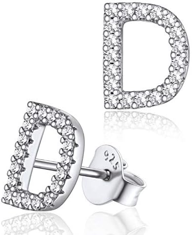 Silvora Shinny Initial Letter Diamond Stud Earrings for Women, Sterling Silver Alphabet A-Z Minimalist Jewelry S925 Earring for Women Girls