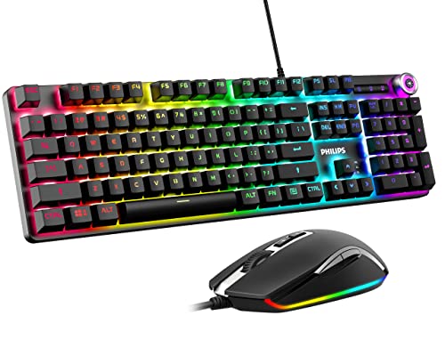 Image of PHILIPS Wired Gaming Keyboard and Mouse Combo RGB Backlit, Mechanical Feel, 104 Keys with Fast Switches, Programmable Gaming Mouse Adjustable DPI for Windows PC Gamers