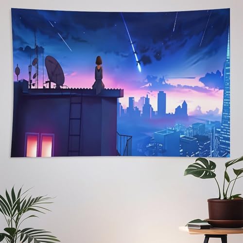 HSZHSZ Anime Night City Tapestry for Wall Hanging 60"x90" with Gifts for Wall Painting Art Poster for Bedroom Living Room Backdrop Dorm Office Decor Beach Or Picnic