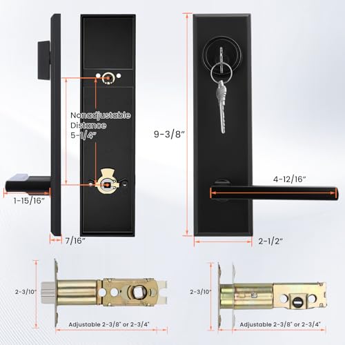 Image of Haidms Black Front Door Handle - Entry Door Lever and Deadbolt Set, Matte Black Exterior Door Lock Set, Modern Square Front Door Handles