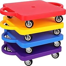 Jerify 4 Pieces Sports Scooter Board Bulk Sitting Board with Handles Plastic Casters Sport Flat Scooter for Kids Children Gym Indoor Outdoor Activities Play Equipment Colorful