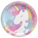 Round Plates, 7' (8-Pack) - Vibrant Premium Quality Party Plates, Perfect for Parties & Events, Enchanted Unicorn