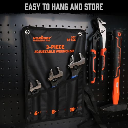 HORUSDY 3-Piece Adjustable Wrench Set (6/8/10 in), Wide Jaw Black Oxide Finish, Cr-V Steel, Metric & SAE Scales, Adjustable Spanner Set for Home Garage Workshop by HORUSDY - Image 9