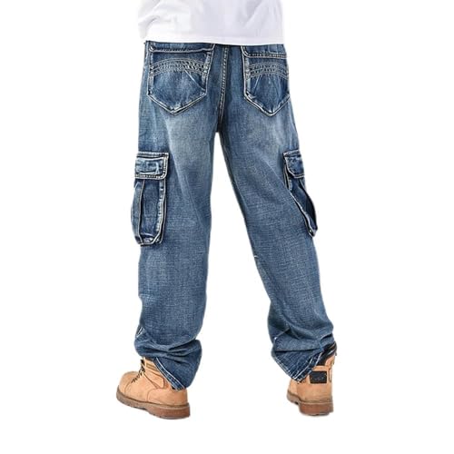Nanaco Hiphop Baggy Men's Jeans Dancers Loose Big Pocket Boys Skateboard Rap Punk Denim Pants Waist Size 30-46Inch