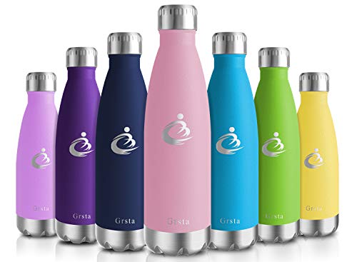Grsta Bouteille Isotherme en Acier Inoxydable | Gourde INOX à Double Paroi | Gourde Sport Reutilisable sans BPA | Bouteille d'eau 500ml/Rose, pour Enfant, Sport, École, Bureau, Voyage, Camping