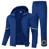 BGOWATU Men's Fleece Lined Tracksuits Set Winter Jacket Hoodie Sweatsuit Running Sport Pants Jogging Suits with Pockets Royal Blue XL