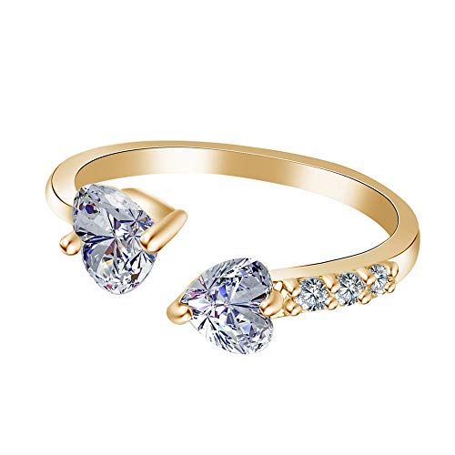 Materiale: lega + diamante 1 anello da donna in oro con cuore in cristallo, regolabile, anello aperto per festa di nozze, anello per pollice e nocche anello durevole e alla moda