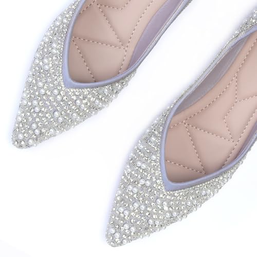 Women's Flats Pointed Rhinestone Pearl Comfortable Soft Wedding Elegant Ballet Dressy Flats4
