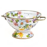 MACKENZIE-CHILDS Enamel Colander, Decorative Kitchen Strainer, Small, White Flower Market