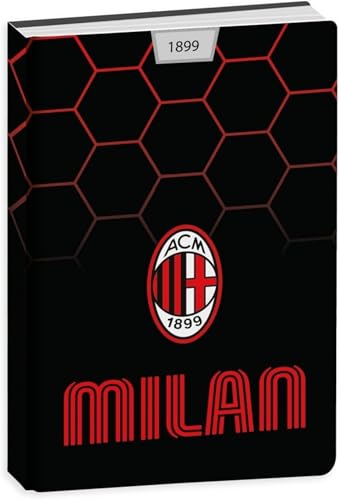 PRESTIGE & DELUXE Diario Milan Rete rossoneri F.to standard 18 x 14 cm per la scuola 2026/2027 - copertina imbottita + Omaggio portachiave calcio