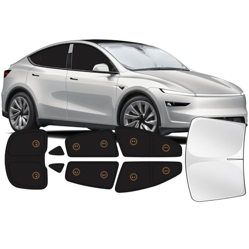 Image of Fit for Tesla Model Y Juniper 2025 2026 Car Window Shades with Suction Cups (No Falling), 8pcs Privacy Sun Shade Set for Front Windshield Side and Rear Windows, Full Window Covers for Camping Napping