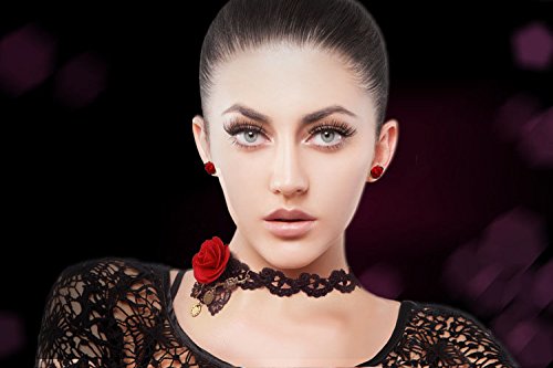 Charm.L Grace Flower Lace Gothic Lolita Pendant Choker Necklace Earrings Set Wedding Halloween Accessories - Thumbnail 6